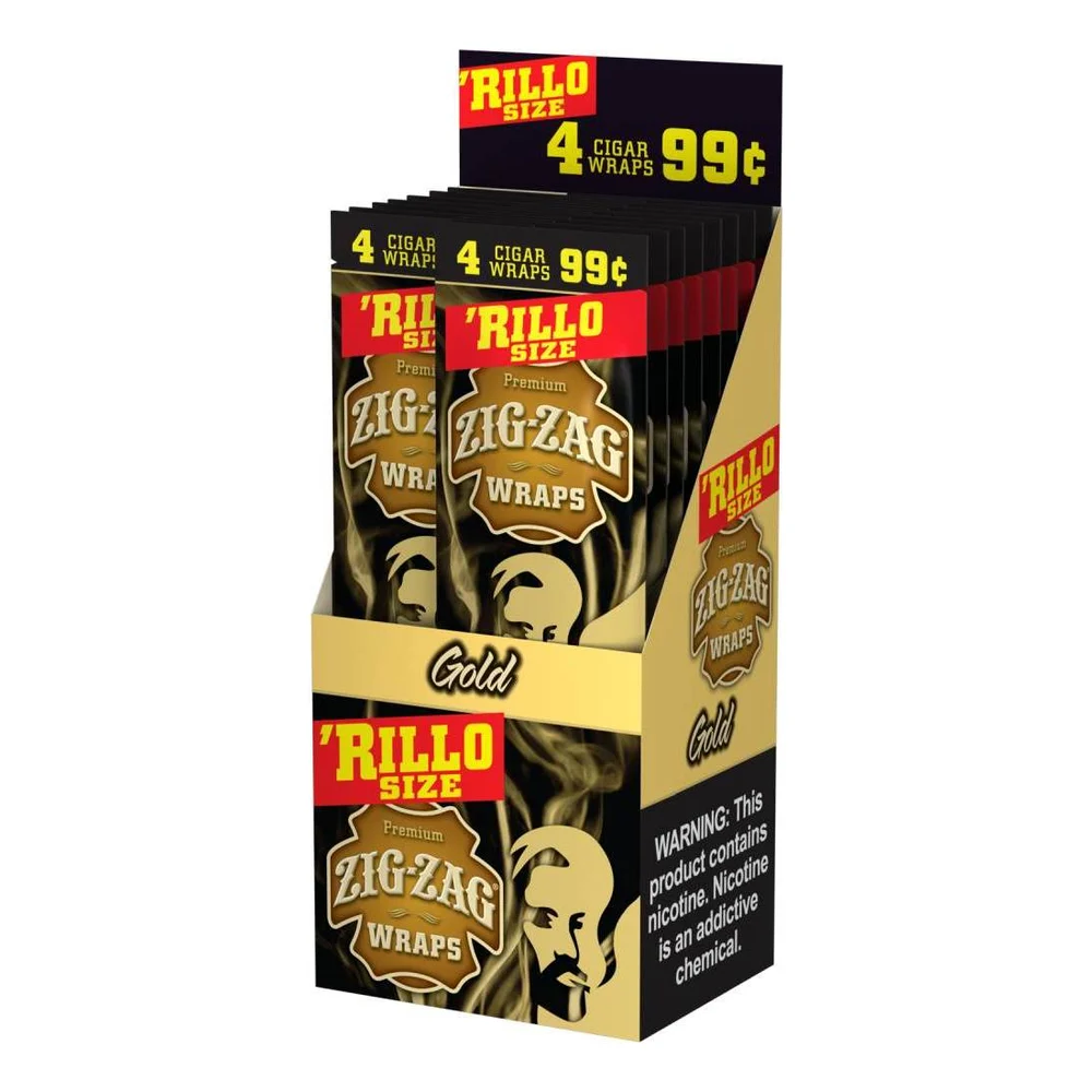 Zig Zag Rillo Size Cigar Wraps - Gold