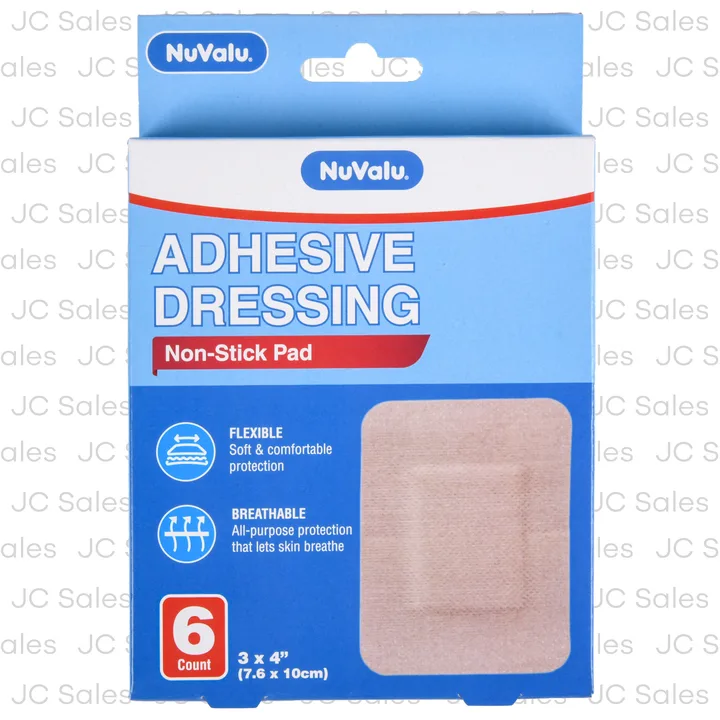 NUVALU DRESSING ADHESIVE BANDAGE BROWN 3IN X 4IN 6PC