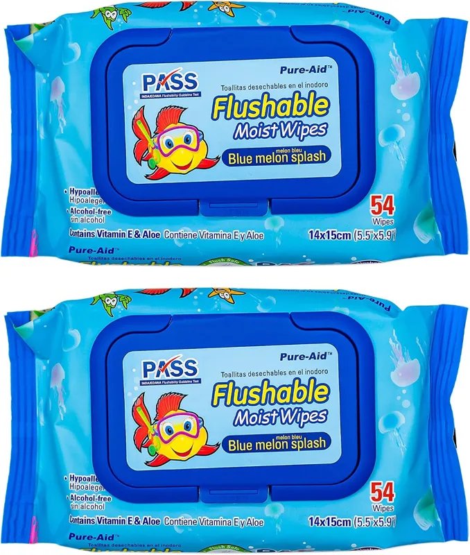 PureAid Flushable Wipes - 54ct Blue