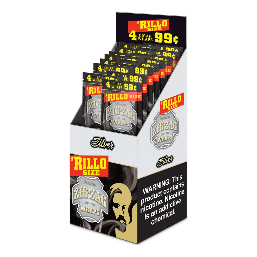 Zig Zag Rillo Size Cigar Wraps - Silver